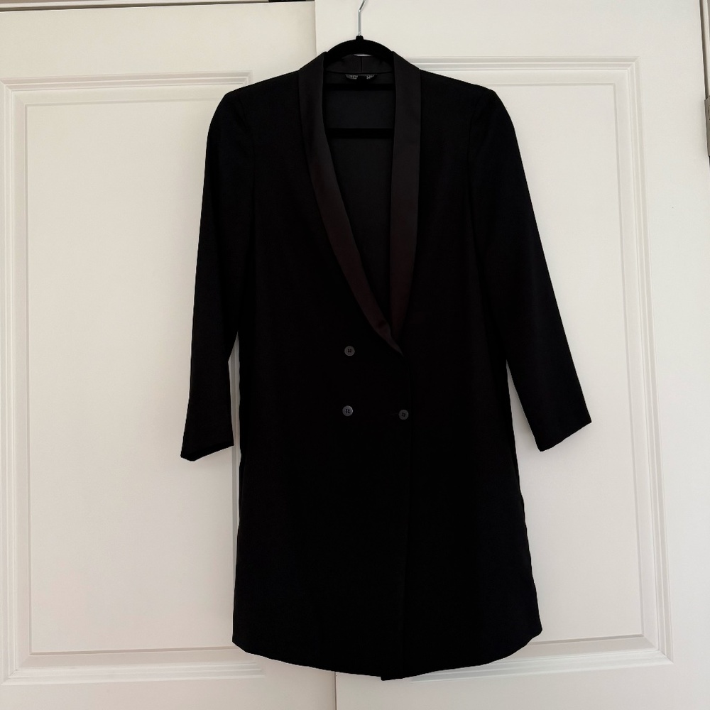 Topshop Satin Trim Blazer Dress | Black Mini (Size US 4)